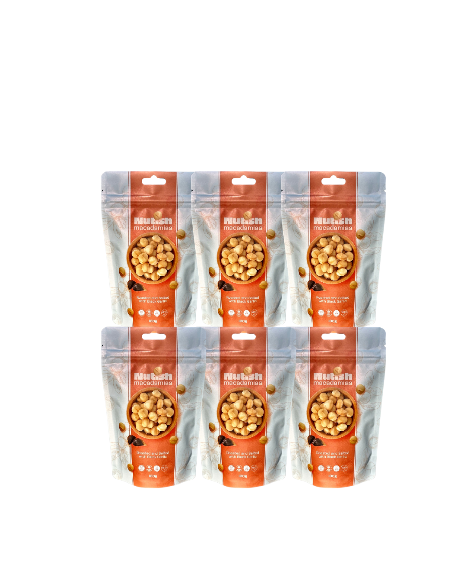 Nutish Roasted Macadamias salted with black garlic