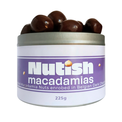 Nutish Roasted Macadamias enrobed in Belgian Dark Chocolate