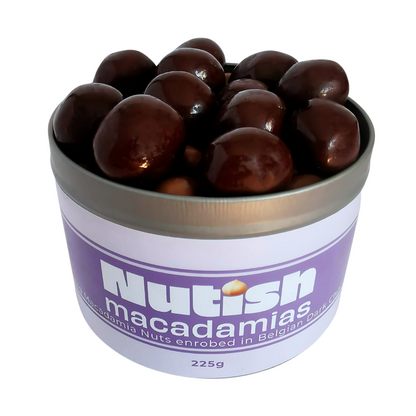 Nutish Roasted Macadamias enrobed in Belgian Dark Chocolate