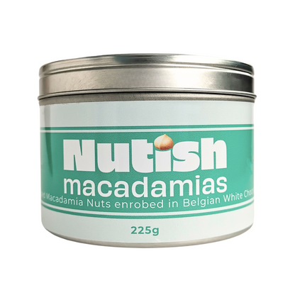Nutish Roasted Macadamias enrobed in Belgian White Chocolate